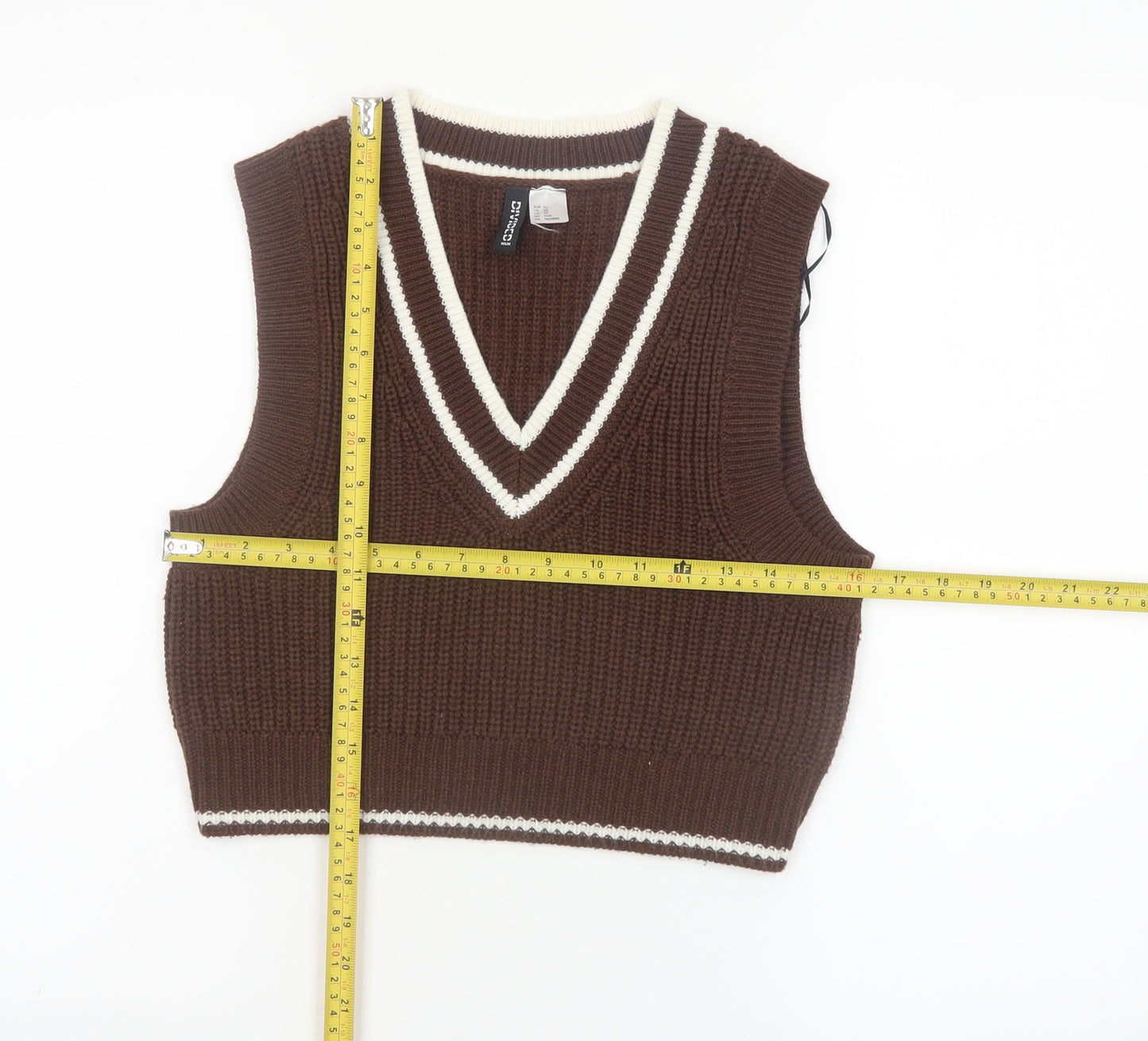 H&M Divided Women's Brown V-Neck Sleeveless Knit Vest Jumper XS