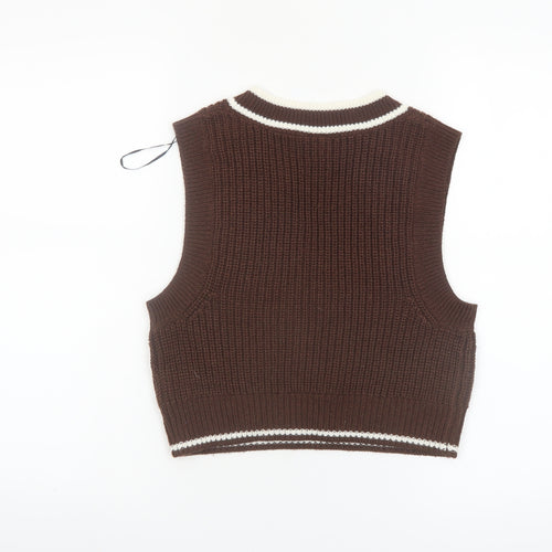 H&M Divided Women's Brown V-Neck Sleeveless Knit Vest Jumper XS
