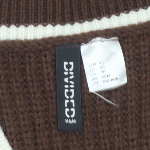 H&M Divided Women's Brown V-Neck Sleeveless Knit Vest Jumper XS