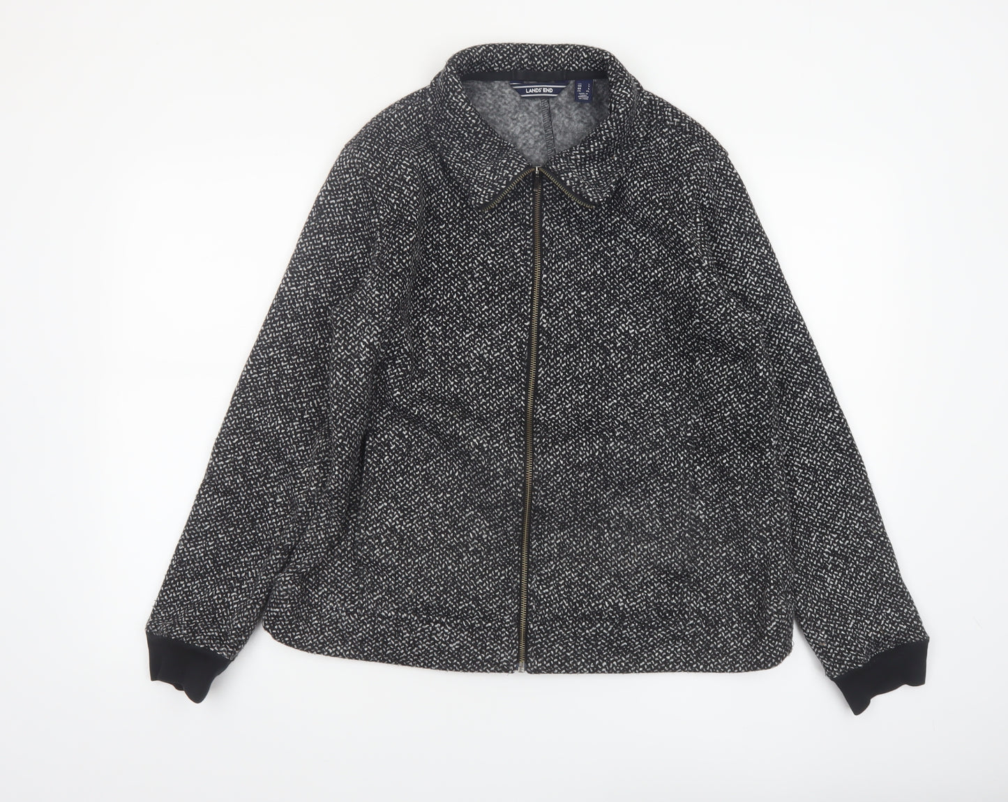 Lands' End Men's Grey Wool Blend Zip Tweed Jacket Size L