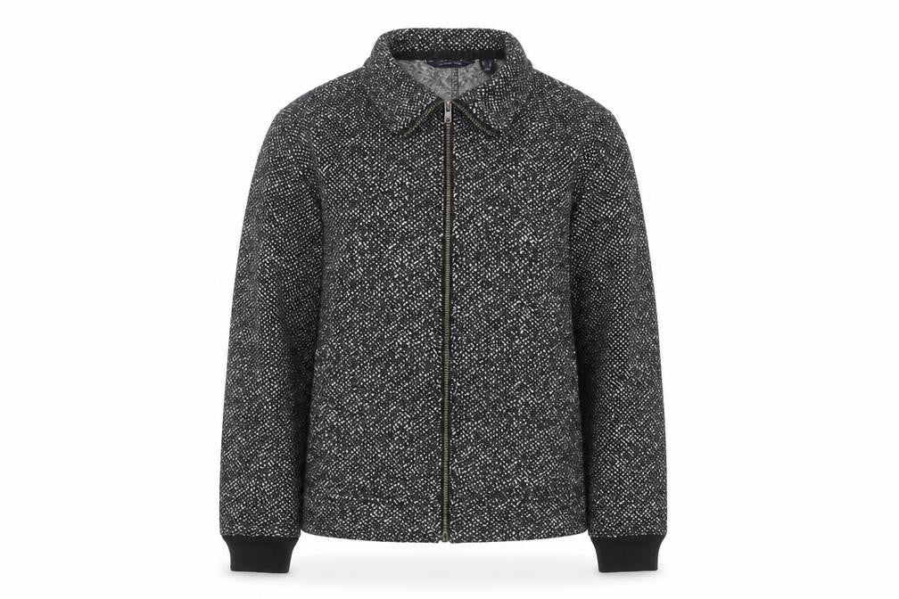 Lands' End Men's Grey Wool Blend Zip Tweed Jacket Size L