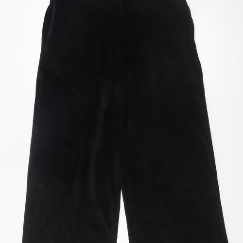 Marks and Spencer Women's Black Velvet Cropped Wide-Leg Trousers Size 16 Short