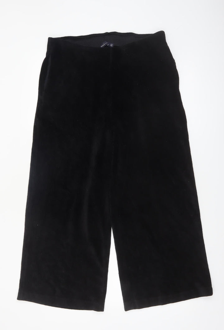 Marks and Spencer Women's Black Velvet Cropped Wide-Leg Trousers Size 16 Short