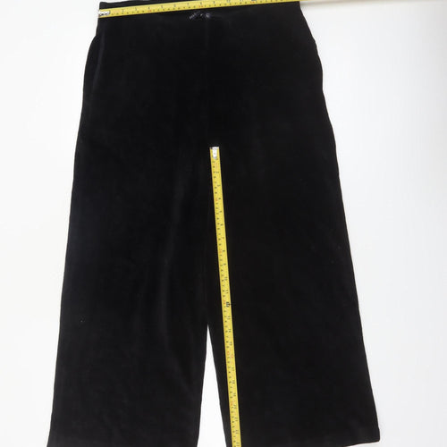 Marks and Spencer Women's Black Velvet Cropped Wide-Leg Trousers Size 16 Short