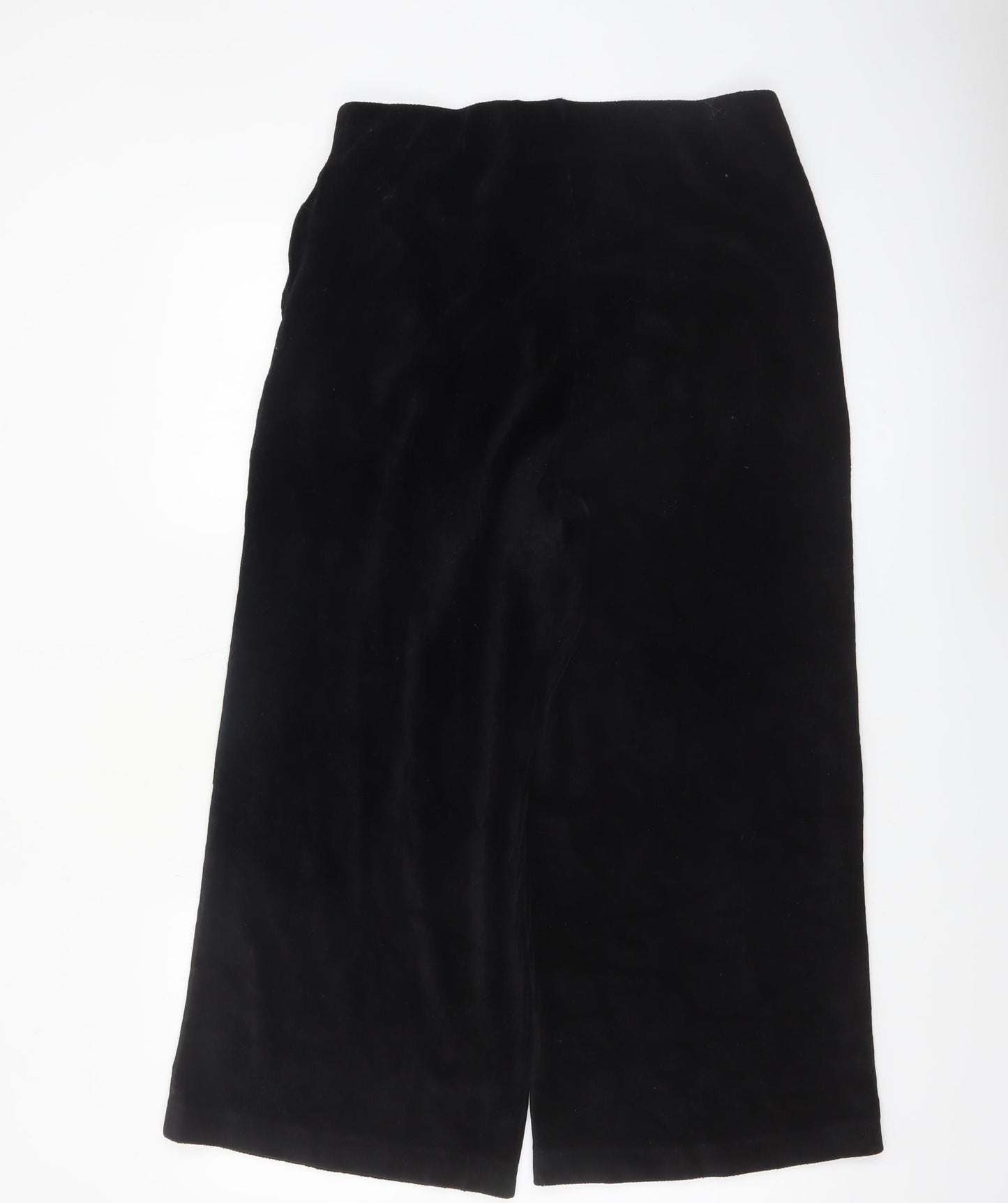 Marks and Spencer Women's Black Velvet Cropped Wide-Leg Trousers Size 16 Short