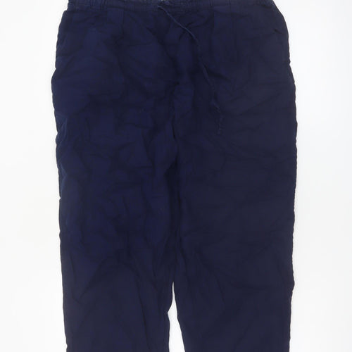 Marks and Spencer Womens Navy Linen Blend Cropped Trousers Size 14 Short
