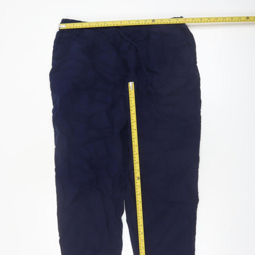 Marks and Spencer Womens Navy Linen Blend Cropped Trousers Size 14 Short