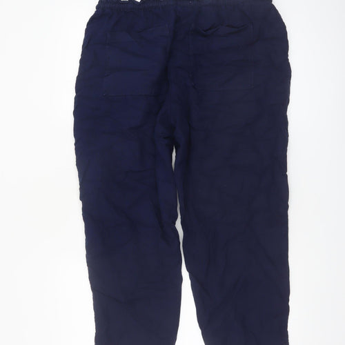 Marks and Spencer Womens Navy Linen Blend Cropped Trousers Size 14 Short
