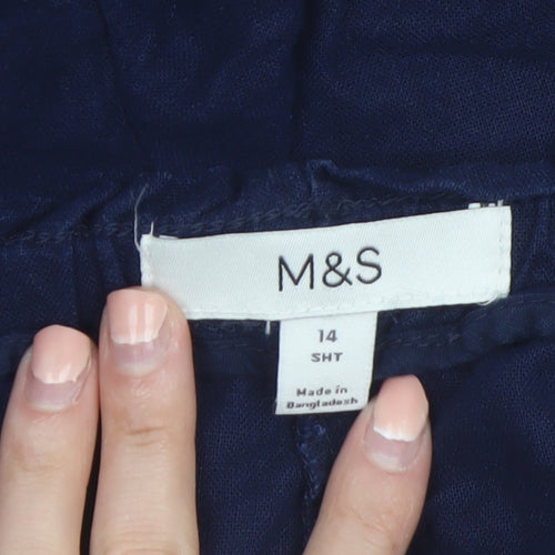 Marks and Spencer Womens Navy Linen Blend Cropped Trousers Size 14 Short