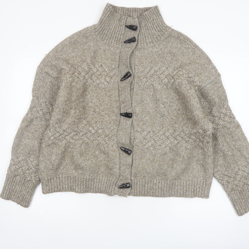 Cyrus Womens Beige Cable-Knit High Neck Button Cardigan Medium