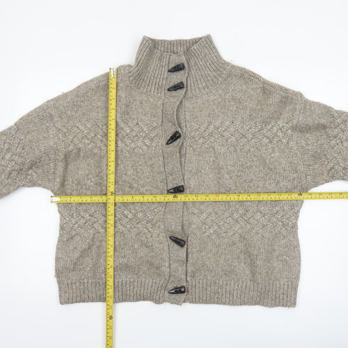 Cyrus Womens Beige Cable-Knit High Neck Button Cardigan Medium