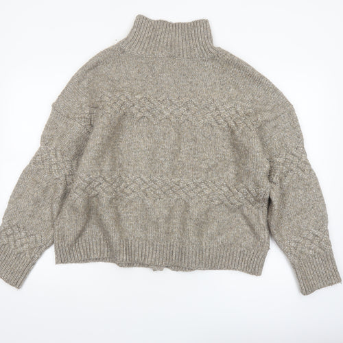 Cyrus Womens Beige Cable-Knit High Neck Button Cardigan Medium