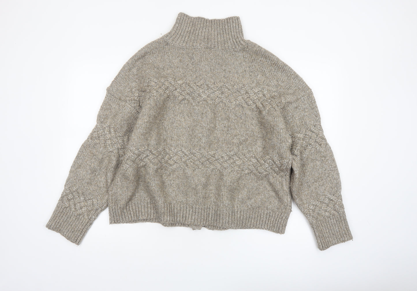 Cyrus Womens Beige Cable-Knit High Neck Button Cardigan Medium