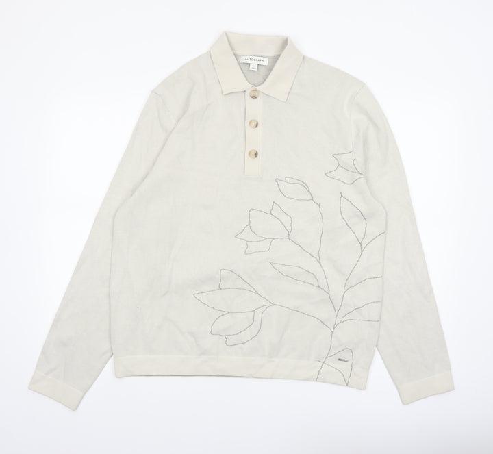 Marks and Spencer Autograph Mens Beige Floral Henley Jumper L