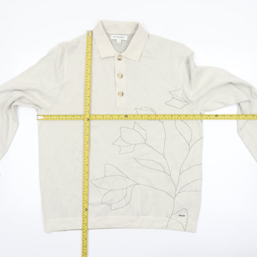 Marks and Spencer Autograph Mens Beige Floral Henley Jumper L