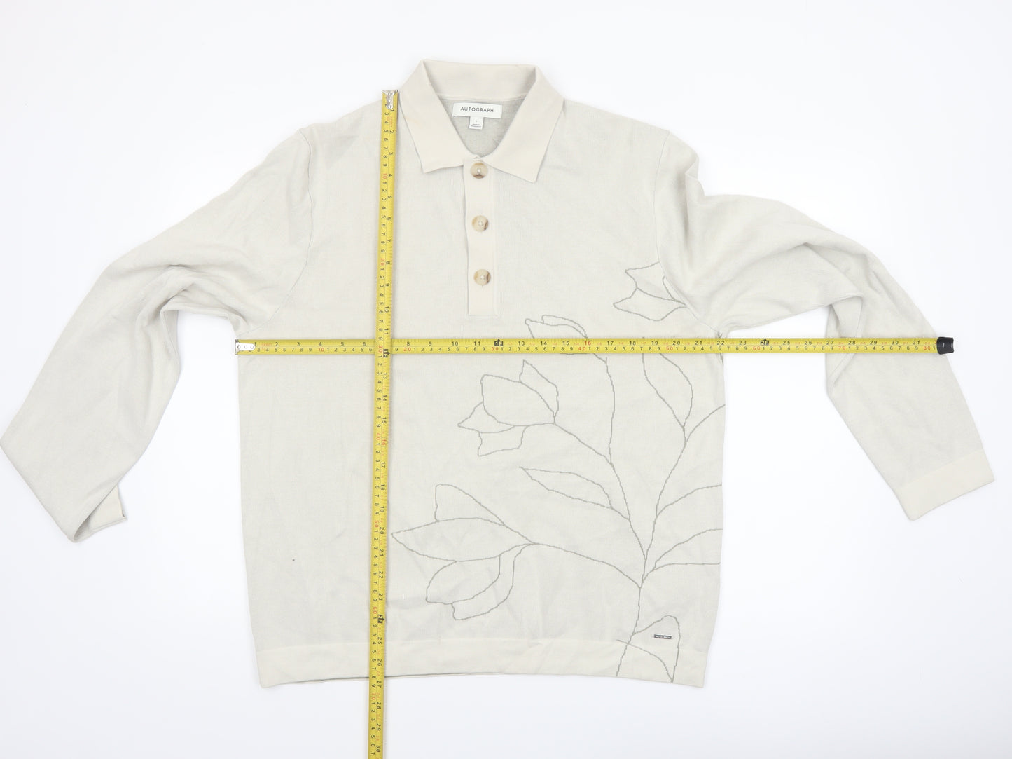Marks and Spencer Autograph Mens Beige Floral Henley Jumper L
