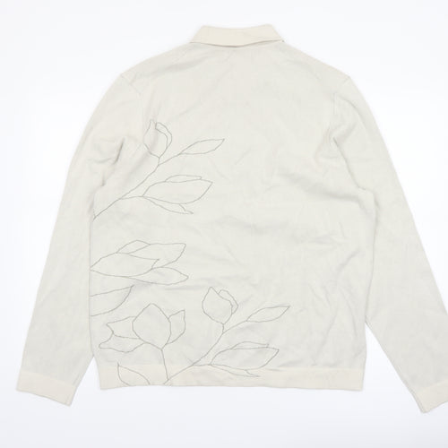Marks and Spencer Autograph Mens Beige Floral Henley Jumper L