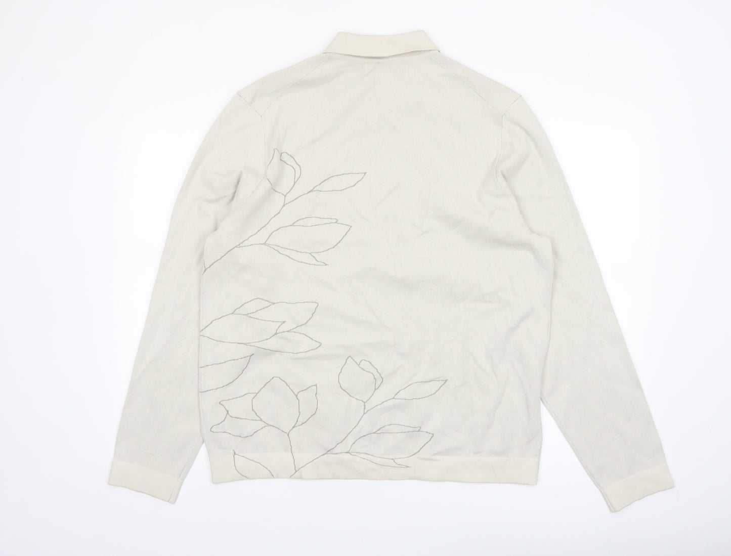 Marks and Spencer Autograph Mens Beige Floral Henley Jumper L
