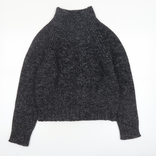 Banana Republic Women's Grey Chunky-Knit High Neck Wool Jumper M