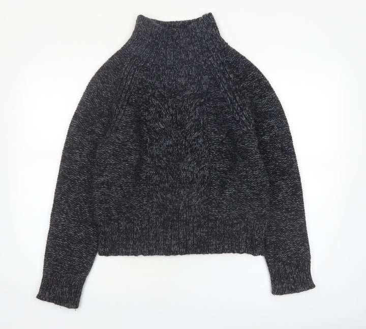 Banana Republic Women's Grey Chunky-Knit High Neck Wool Jumper M