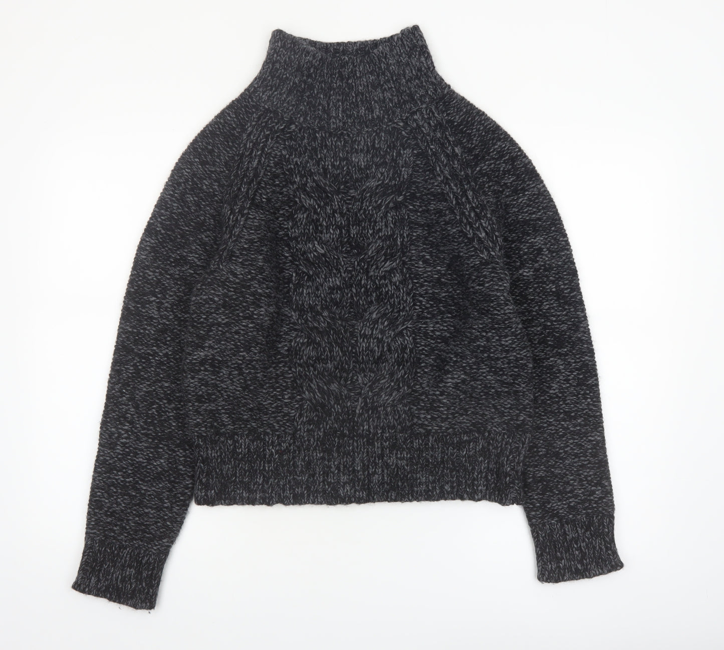 Banana Republic Women's Grey Chunky-Knit High Neck Wool Jumper M