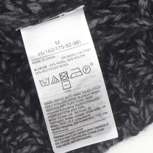 Banana Republic Women's Grey Chunky-Knit High Neck Wool Jumper M