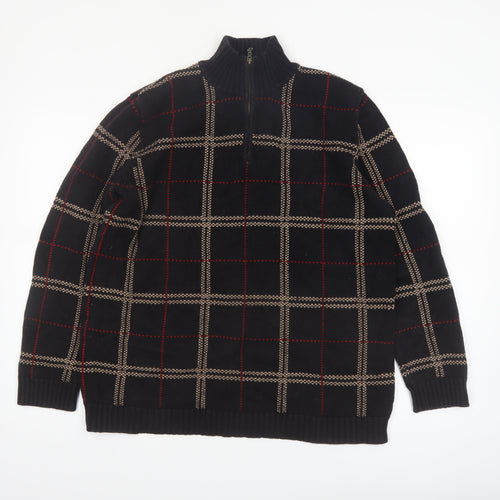 Ralph Lauren Men's Black Check Cotton 1/2 Zip Jumper Size L