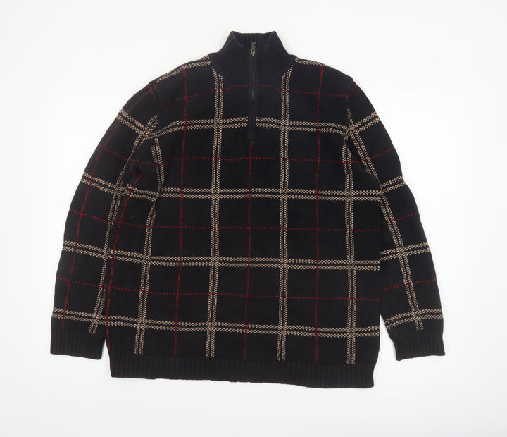 Ralph Lauren Men's Black Check Cotton 1/2 Zip Jumper Size L