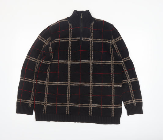 Ralph Lauren Men's Black Check Cotton 1/2 Zip Jumper Size L