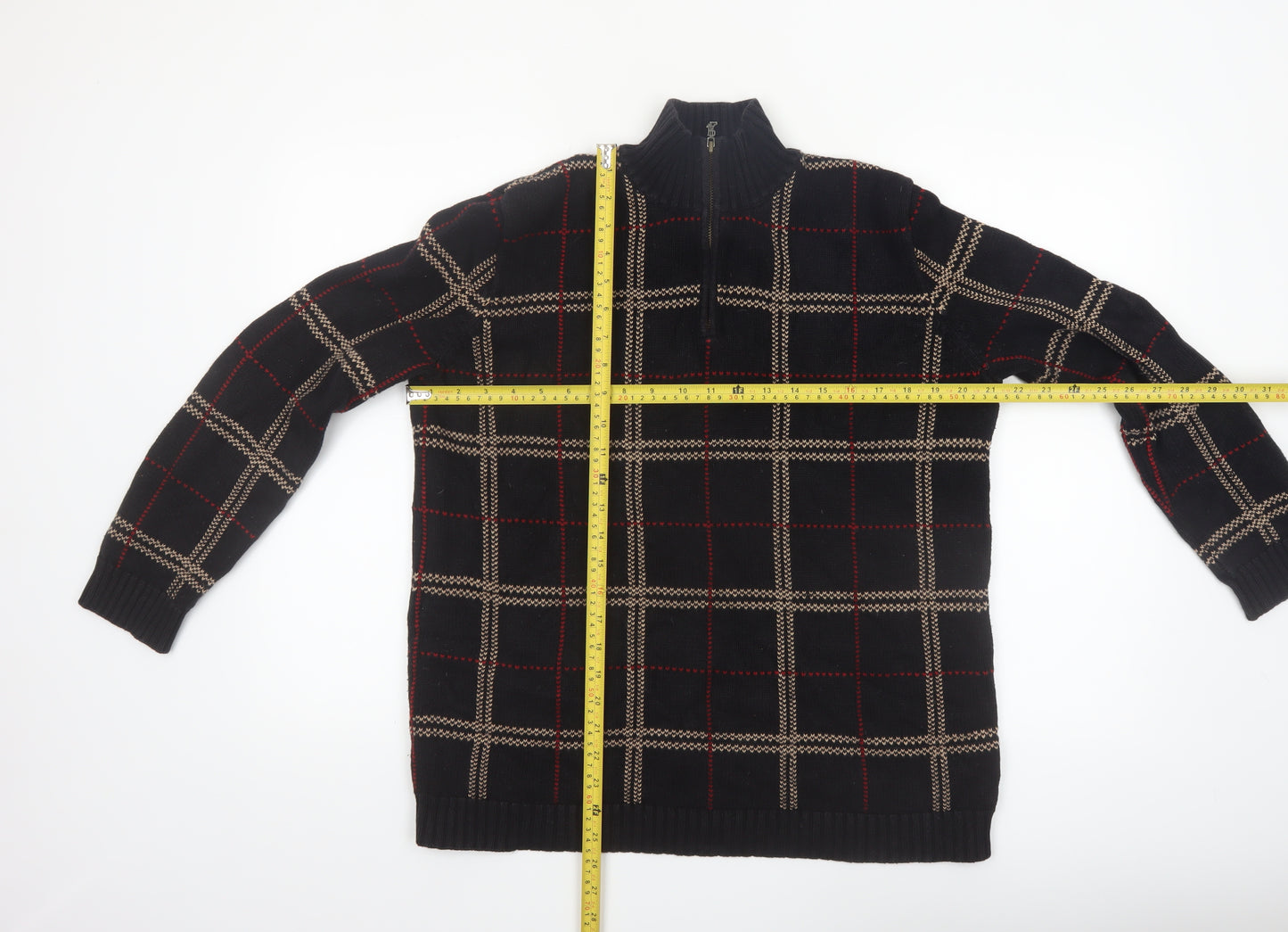 Ralph Lauren Men's Black Check Cotton 1/2 Zip Jumper Size L