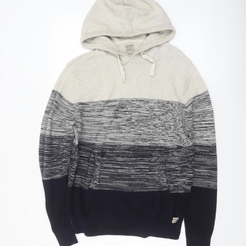 Next Men's Grey Striped Hooded Cotton Knit Jumper Size L