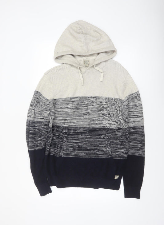 Next Men's Grey Striped Hooded Cotton Knit Jumper Size L