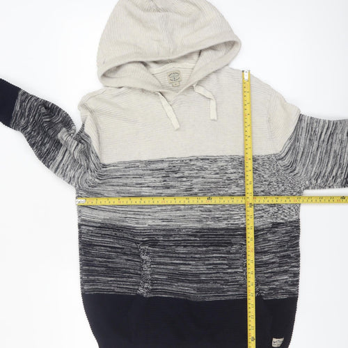 Next Men's Grey Striped Hooded Cotton Knit Jumper Size L