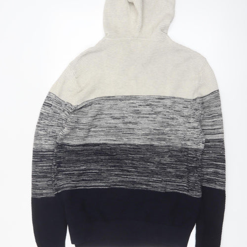 Next Men's Grey Striped Hooded Cotton Knit Jumper Size L