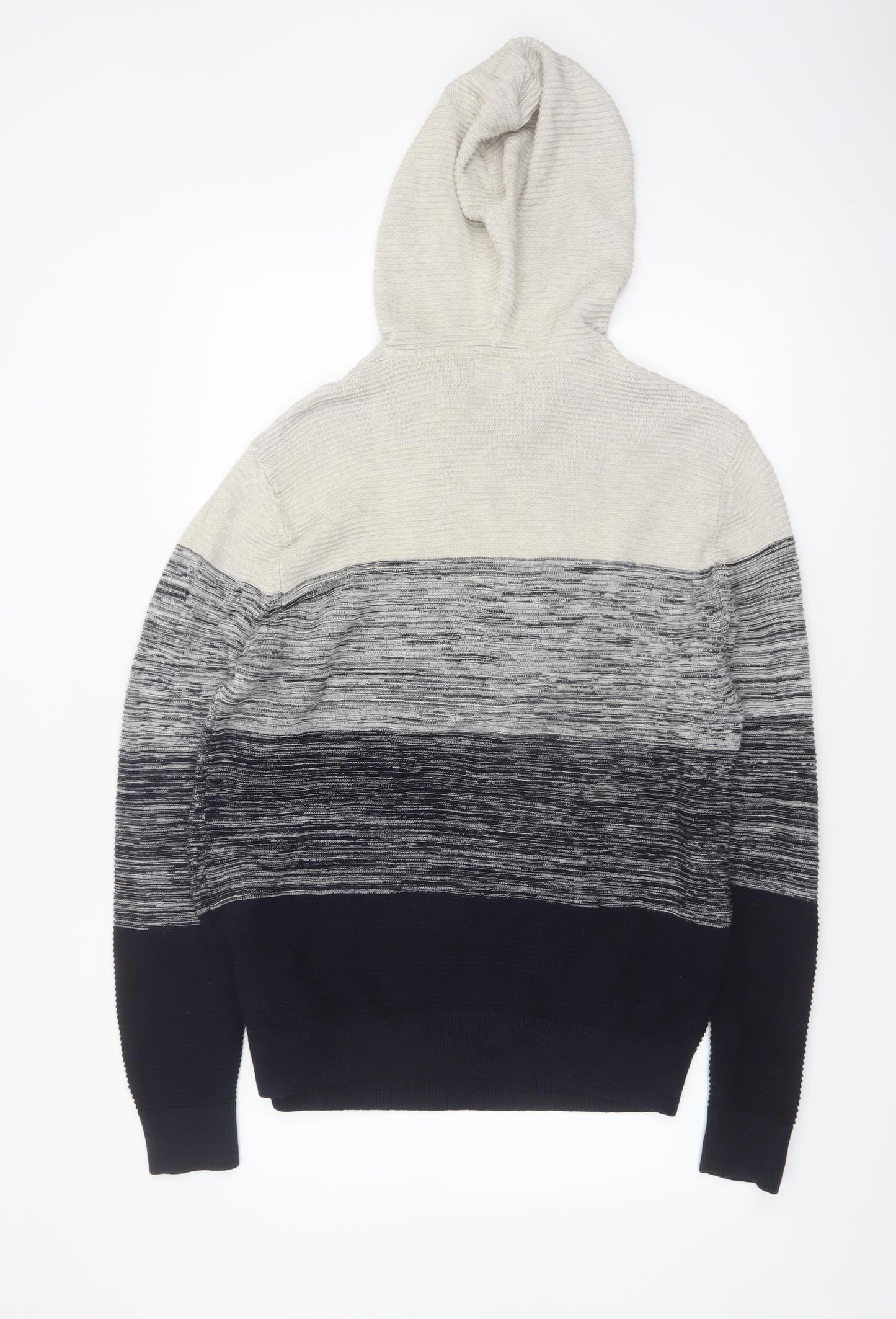 Next Men's Grey Striped Hooded Cotton Knit Jumper Size L