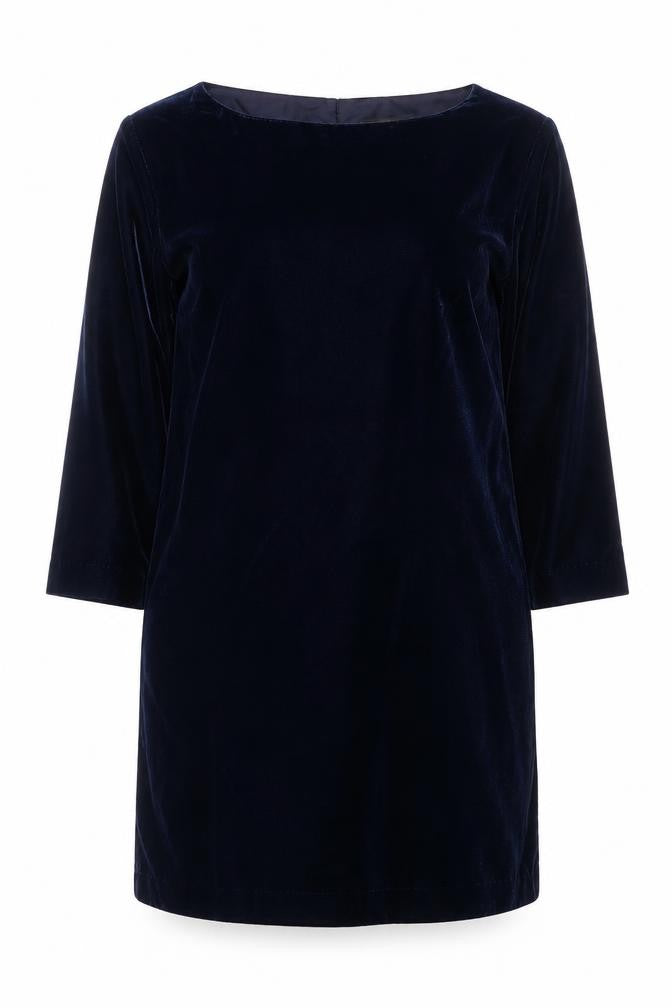 Banana Republic Women Blue Petite 2 Velvet Shift Knee Length Dress