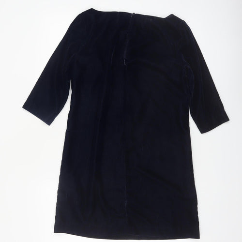 Banana Republic Women Blue Petite 2 Velvet Shift Knee Length Dress