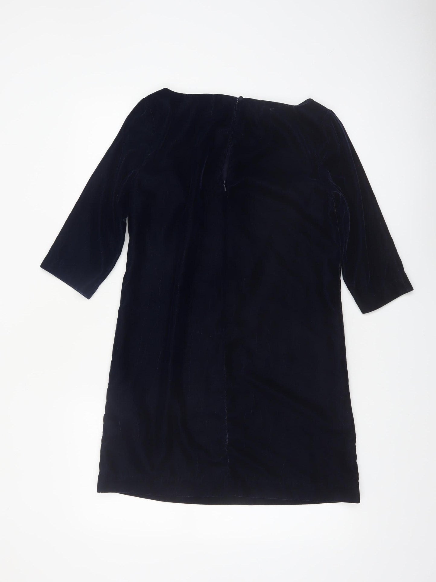 Banana Republic Women Blue Petite 2 Velvet Shift Knee Length Dress