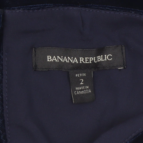 Banana Republic Women Blue Petite 2 Velvet Shift Knee Length Dress
