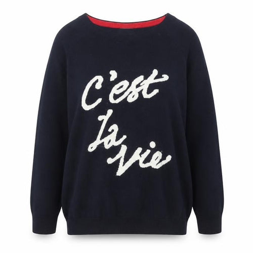 Wallis Women Black 'C'est La Vie' Knit Jumper M 3/4 Sleeve