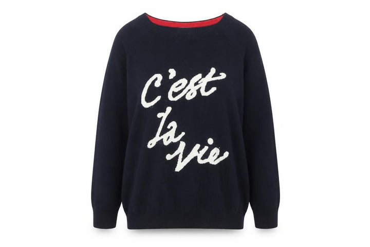 Wallis Women Black 'C'est La Vie' Knit Jumper M 3/4 Sleeve