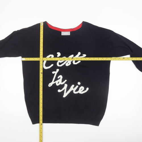 Wallis Women Black 'C'est La Vie' Knit Jumper M 3/4 Sleeve