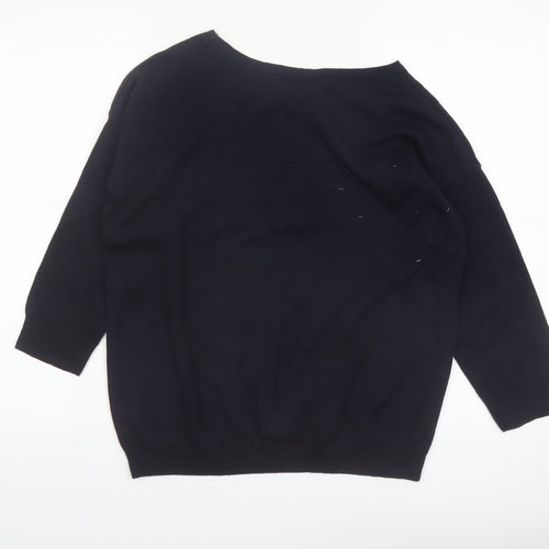 Wallis Women Black 'C'est La Vie' Knit Jumper M 3/4 Sleeve