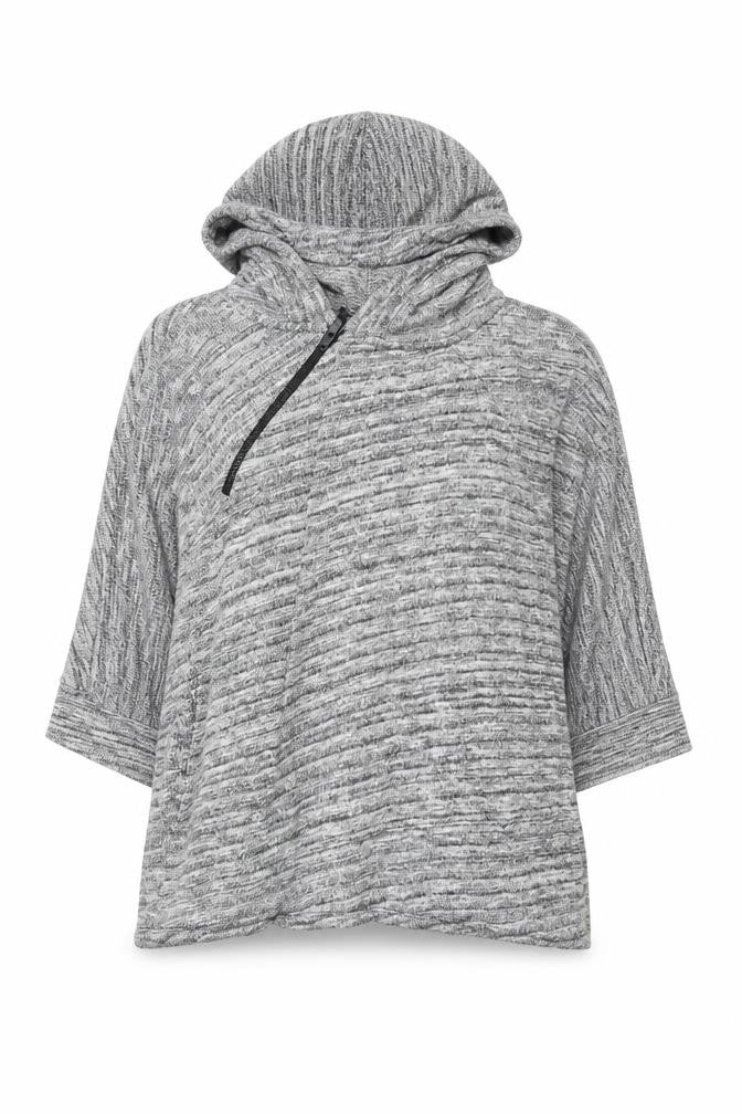 Front view of DKNY Jeans women’s grey 1/4 zip hooded pullover cotton sweatshirt xs