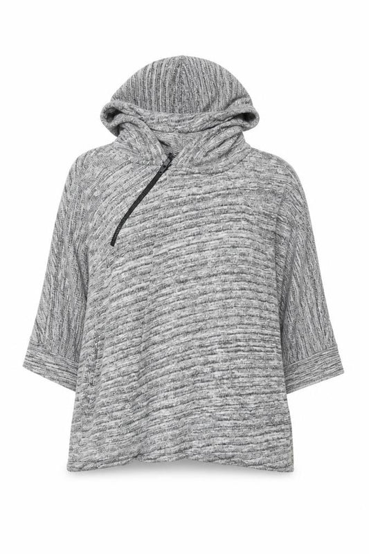 Front view of DKNY Jeans women’s grey 1/4 zip hooded pullover cotton sweatshirt xs
