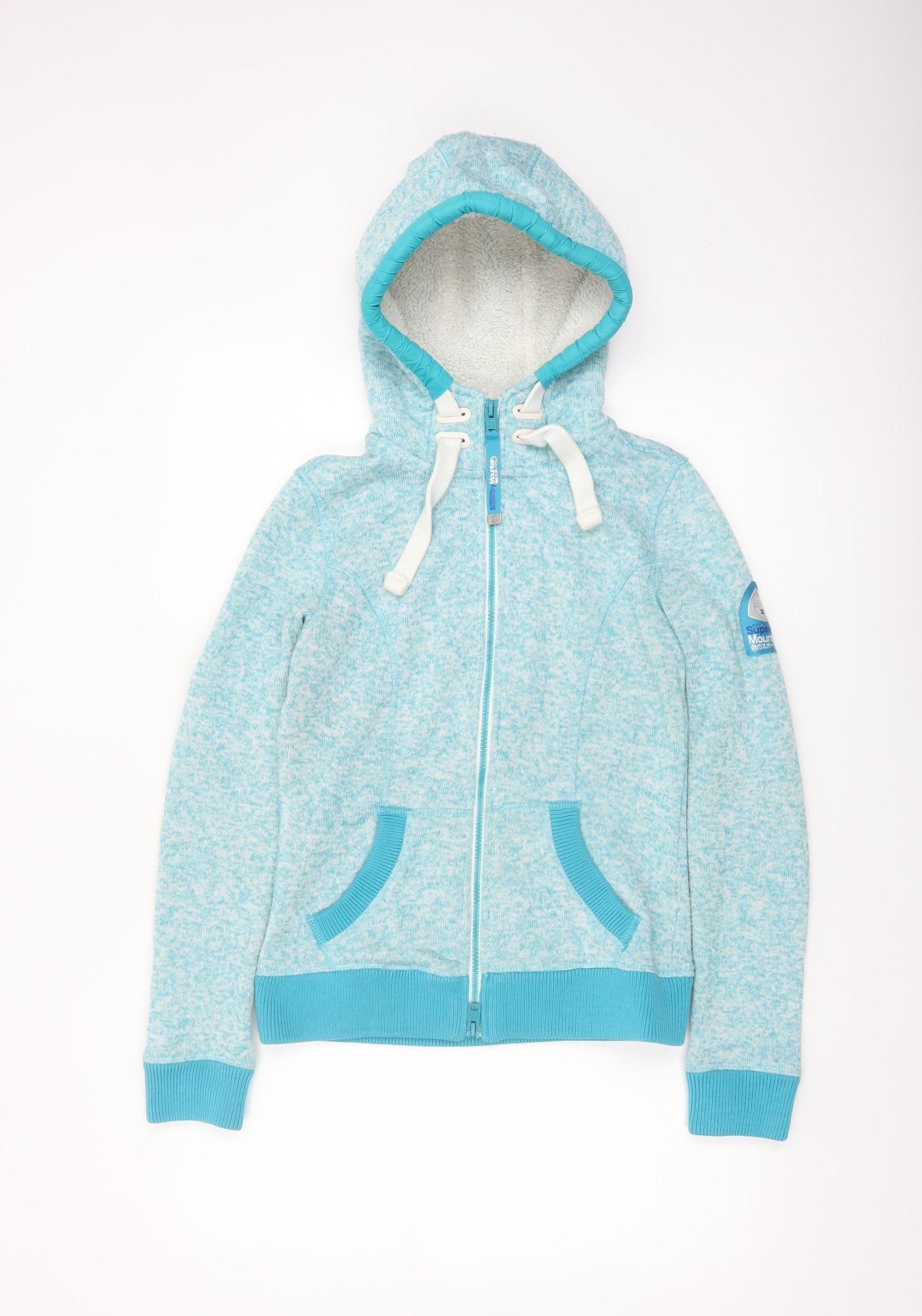 Superdry Womens Blue Full Zip Hoodie XS Fleece Lined Casual