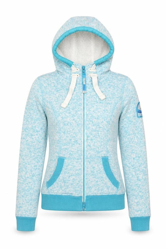 Front view of Superdry women’s blue full zip hoodie xs fleece lined casual
