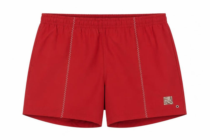Front view of Adidas Men's Red Swim Shorts, size L, Quick Dry Polyester