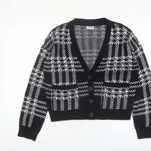 Noisy May Women’s Black Check Cardigan Size M V-Neck Knit
