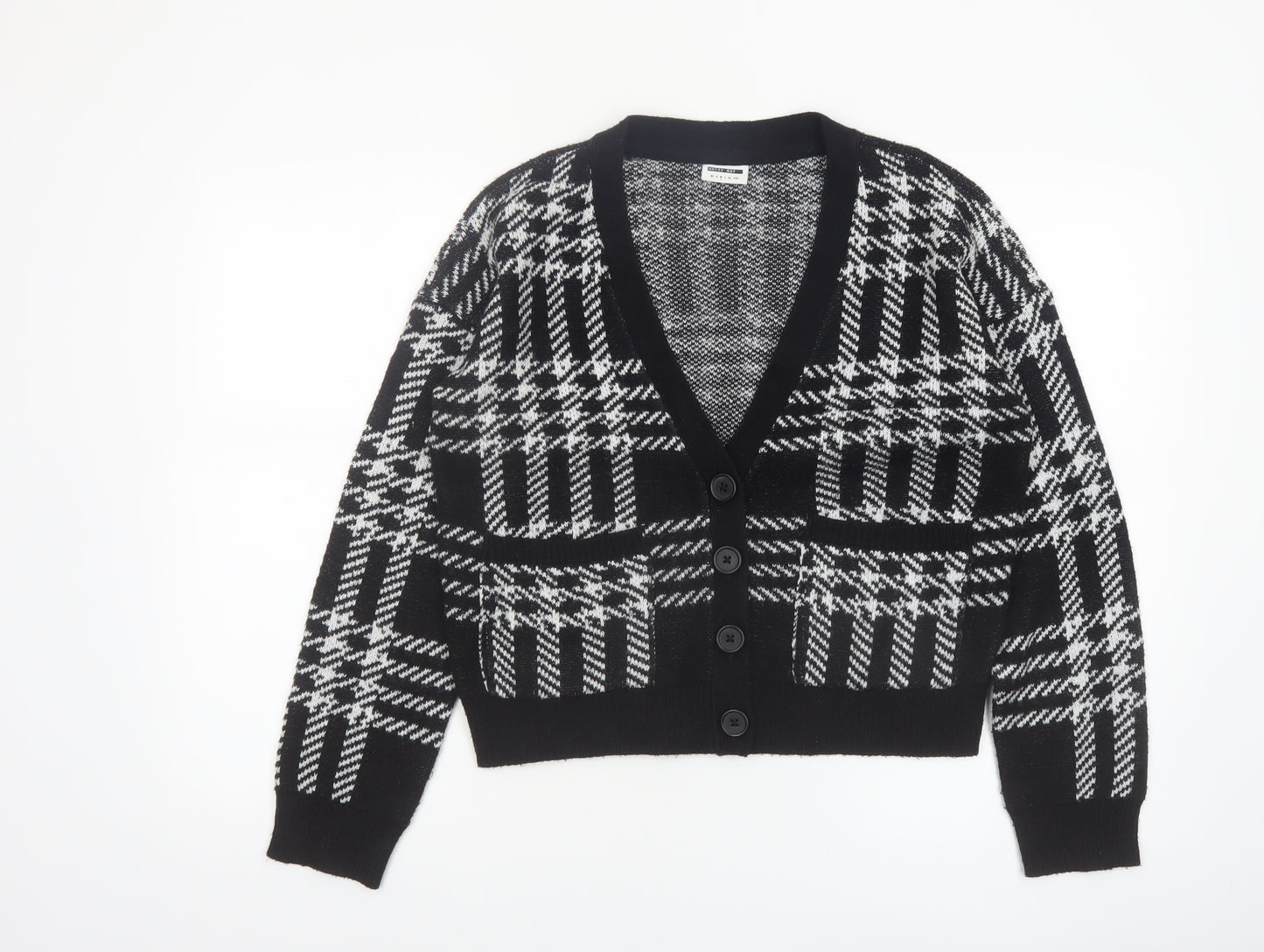 Noisy May Women’s Black Check Cardigan Size M V-Neck Knit
